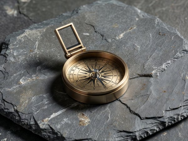 Render of sighting compass on slate background